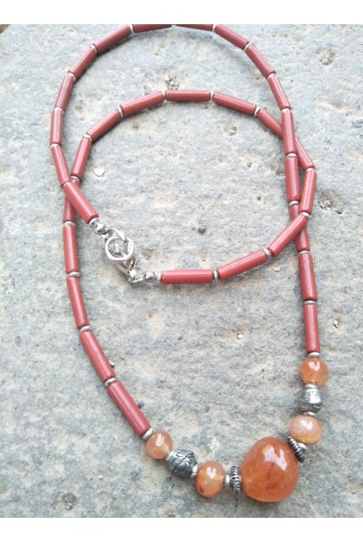 Alphabey's Agate Stone Brass Silver Plated Necklace For Women Alphabey's Agate Stone Brass Silver Plated Necklace For Women